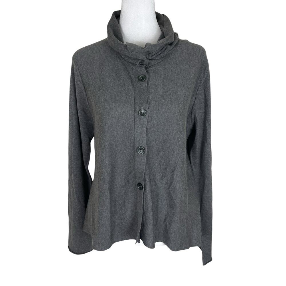 OSKA Silk Wool Gray Button Cardigan Cowl Neck Minimalist Capsule Size 1 / Small
